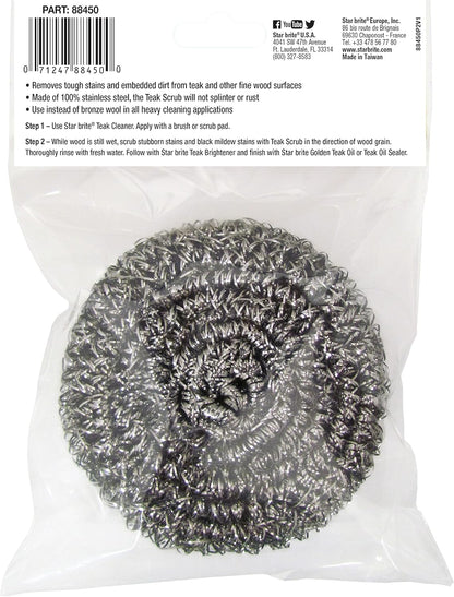STAR BRITE Marine-Grade Stainless Steel Scrub Scouring Pad Scrubber - Refinish Wood Furniture & Boat Teak