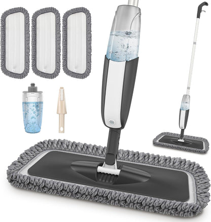 Microfiber Wet Spray Mops for Hardwood Floor Cleaning, Dry Wet Dust Wood Floor Mop with 4 Reusable Washable Mop Pads Refills Fit for Swiffer Power Mop, Flat Floor Mop for Laminate Ceramic Vinyl Tile