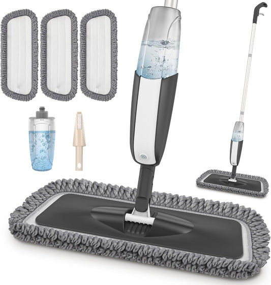 Microfiber Wet Spray Mops for Hardwood Floor Cleaning, Dry Wet Dust Wood Floor Mop with 4 Reusable Washable Mop Pads Refills Fit for Swiffer Power Mop, Flat Floor Mop for Laminate Ceramic Vinyl Tile