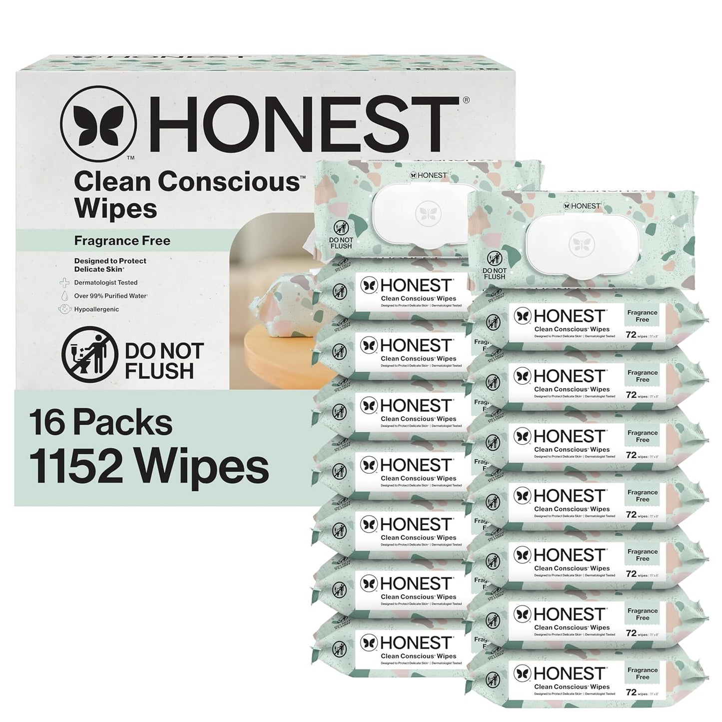 The Honest Company Hypoallergenic Multi-Use Baby Wipes for Sensitive Baby Skin, Rose Blossom, 60 Count