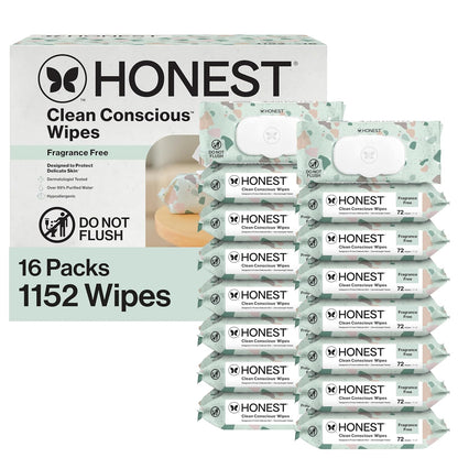The Honest Company Hypoallergenic Multi-Use Baby Wipes for Sensitive Baby Skin, Rose Blossom, 60 Count