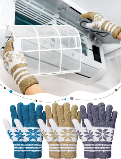 Patelai 3 Pairs Microfiber Plant Dusting Gloves Leaf Cleaning Gloves for Indoor Plants, Blinds, Furniture, House (Green Yellow,Blue,Pink,Medium)