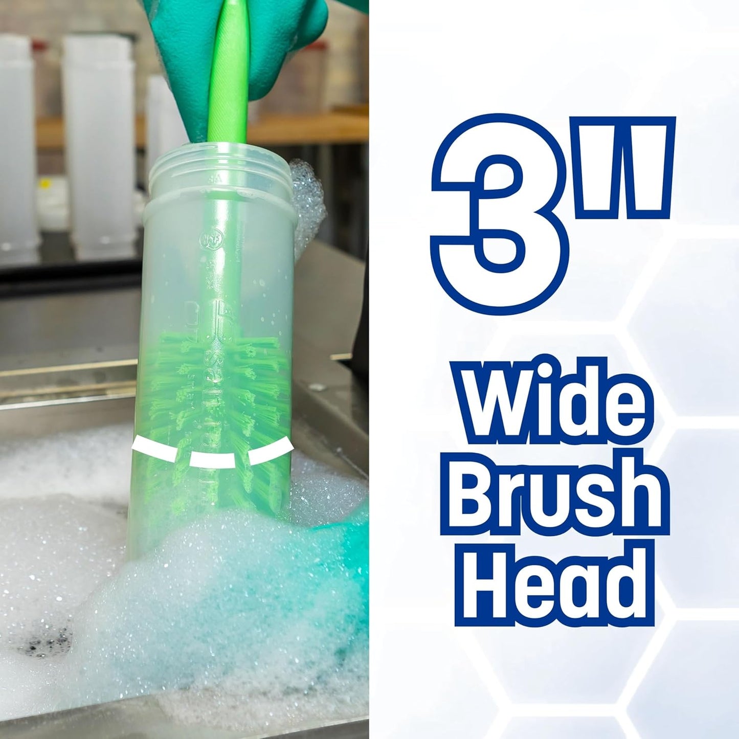SPARTA Large Water Bottle Brush Ideal for Wide-Mouth Jars, Bottles and Tumblers, Dishwashing Tool with Handle for Home and Commercial Kitchens, Plastic, 12 Inches, White