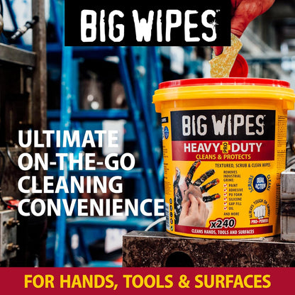 BIG WIPES Heavy Duty Industrial Hand Cleaning Wipes, Textured Scrubbing Degreaser Wipes for Mechanics and Tool Cleaner – 240 Count Bucket (1 Pack)