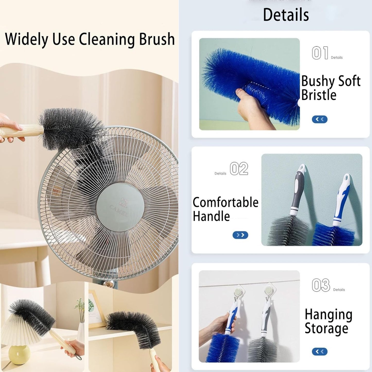 Fan Duster Cleaner Brush (Non-Disassembly Clean), Bendable Cleaning Brush for Tower/Floor/Oscillating Fans/Blind Shutter/Vent/Curtain, Multifunctional Cleaning Brush (Gray)