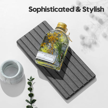2PCS Water Absorbing Stone Drying Tray Mat for Bathroom Sink & Kitchen Counter Faucet Organizer, Quick Dry Dish Rack Soap Dispenser Sponge Holder, Vanity Sink Caddy Bar Coaster, Ivory White 8“x 4”