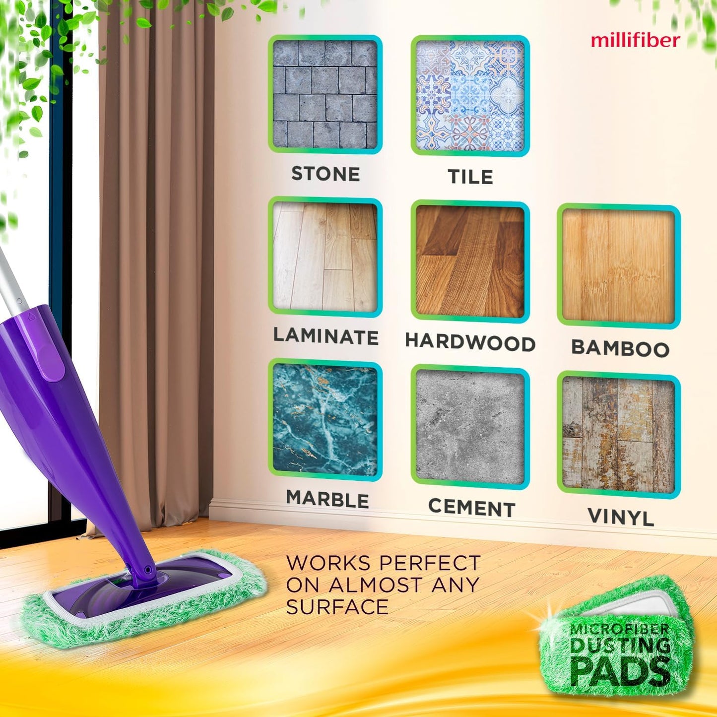 Millifiber Reusable Mop Pads Compatible with Swiffer WetJet (2 Pack) - Microfiber Mop Refill for Wet Mopping Cloths - Hardwood Floor Cleaning Spray Pads Reusable Replacements