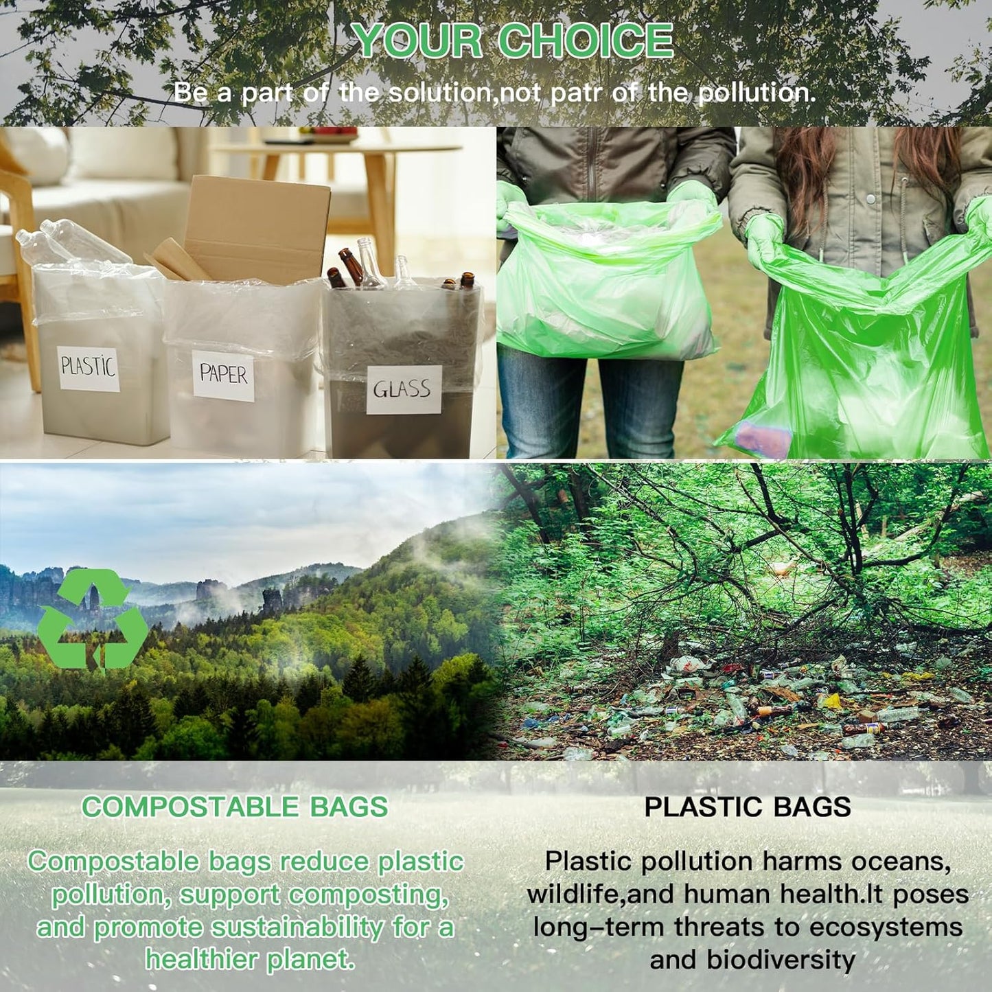 Small Trash Bags 4-6 Gallon, Inwaysin 200 Count Biodegradable Trash Bags 4 Gallon, Extra Strong Small Garbage Bags Unscented, Size Expanded, Green, for Bathroom Bedroom Office Kitchen Trash Can