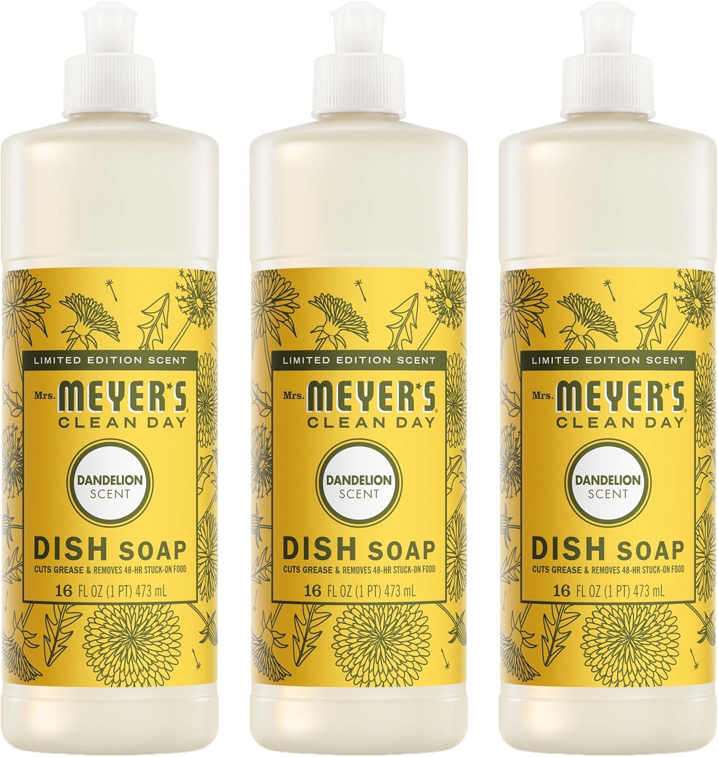 Mrs. MEYER'S CLEAN DAY Liquid Dish Soap, Blueberry Scent, 16 Fl Oz Bottle - 3 Pack