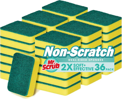 Mr. Scrub Sponges Kitchen Scrub Dish Sponge Scouring Pad, 24 Pack Cleaning Brush Scrubber Supplies for Soap, Dishwashing Dinnerware Sets Pan Pot Towels Cloth Rags Holder Glass Dishwasher Sink Bathroom