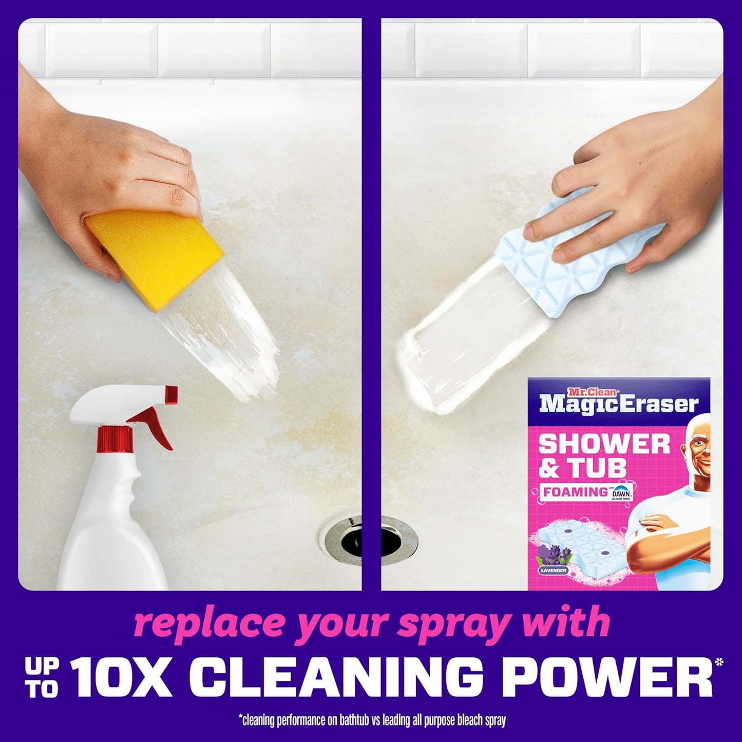 Mr. Clean Magic Eraser Sponge, Bathroom Cleaner, Shower Cleaner, Tub Cleaner, Soap Scum Remover, Bathroom Cleaning Supplies, Dawn Cleaning Power with Febreze Lavender Scent, 5ct