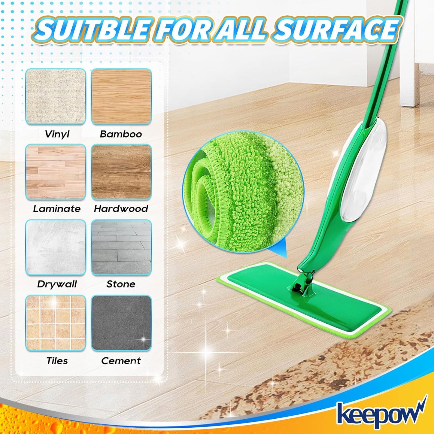 6 Pack Upgraded Spray Mop Refills for Libman Freedom Spray Mop, Washable Microfiber Spray Mop Replacement Head, 6 Count Reusable Mop Pads