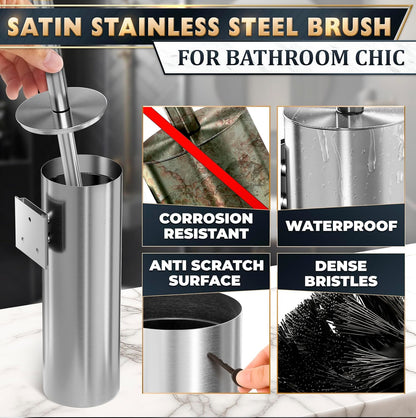 Stylish Stainless Steel Toilet Brush and Holder Set - Silver Toilet Bowl Brush and Holder with Splash Cover, Sturdy Bristles, Corrosion & Scratch Resistant - Elegant Design, Effective Deep Cleaning