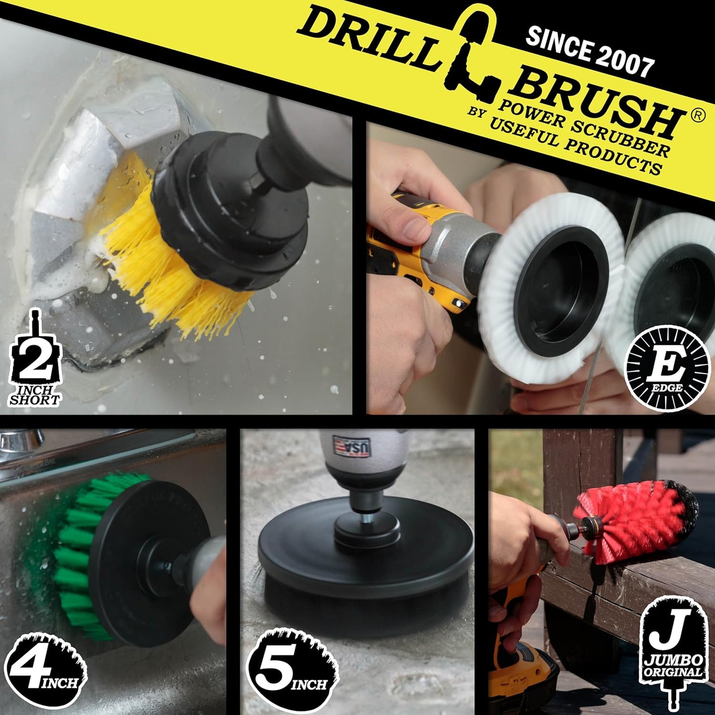 Drillbrush Multi-Surface Drill Brush Attachments Set for Car Interior, Bathroom, Flooring, Counters, Sinks, Siding, Garages, and More - Dishwasher Safe Drill Brush Car Detailing Kit Attachment Set