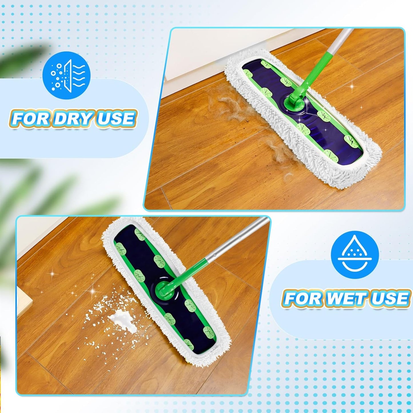 KEEPOW Reusable XL Mop Pads Compatible with Swiffer XL Sweeper, X-Large Dry Sweeping Cloths, Wet Mopping Cloths, Washable Microfiber XL Wet Pads Refills for Surface/Hardwood Floor Cleaning, 4 Pack