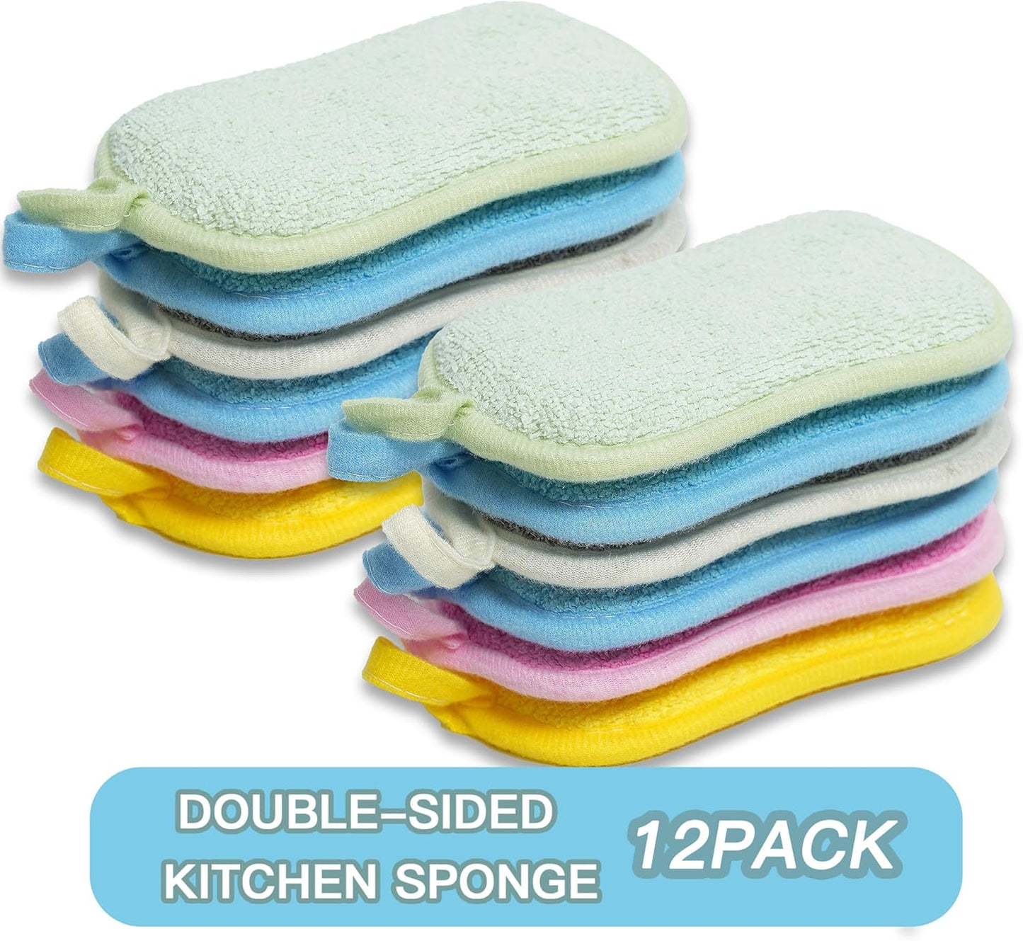 Dish Sponge Kitchen Sponges,Scrub Sponges,Double Sided Cleaning,Non Scratch,Ultra fine Fiber Wiping+Stainless Steel Wire to Remove Stubborn Stains,Durable Thickening (Large 6-Pack)