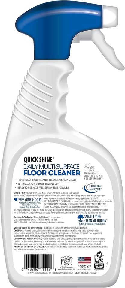 Quick Shine Multi Surface Floor Cleaner 64oz, Ready to Use-Streak Free-No Rinse, Use on Hardwood, Laminate, Luxury Vinyl Plank & Stone, Use in Spray Mops & Vac Mops, Safer Choice Cleaner
