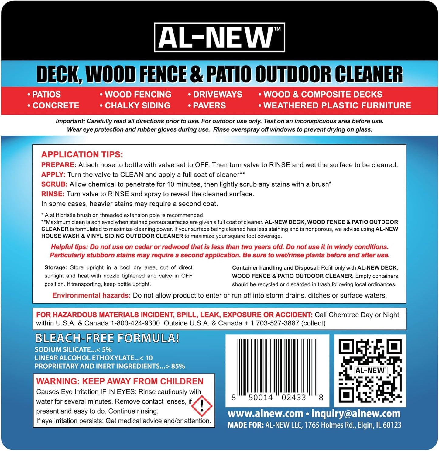 AL-NEW Outdoor Cleaner | 64oz Hose End Sprayer (Pack of 2) (Deck, Wood Fence, & Patio Outdoor Cleaner)