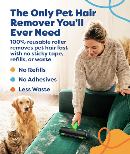 Triton Pet Hair Removal Tool w/Fur Trapping Compartment and Detachable Handle, 60% Smaller Storage Size, Reusable Shedding Roller, Cat and Dog Hair Remover for Car, Furniture, Carpet (Gray/White)