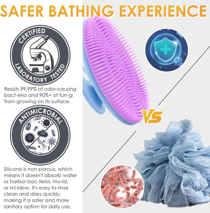 INNERNEED Food-Grade Soft Silicone Body Scrubber Shower Brush Handheld Cleansing Skin Brush, Gentle Exfoliating and Lather Well (Black)