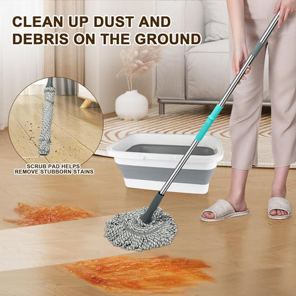 Self Wringing Floor Cleaner with 52.5 Inch Long Handle, Heavy Duty Wet Mop for Hardwood, Tile, Vinyl, Laminate Floors (White)
