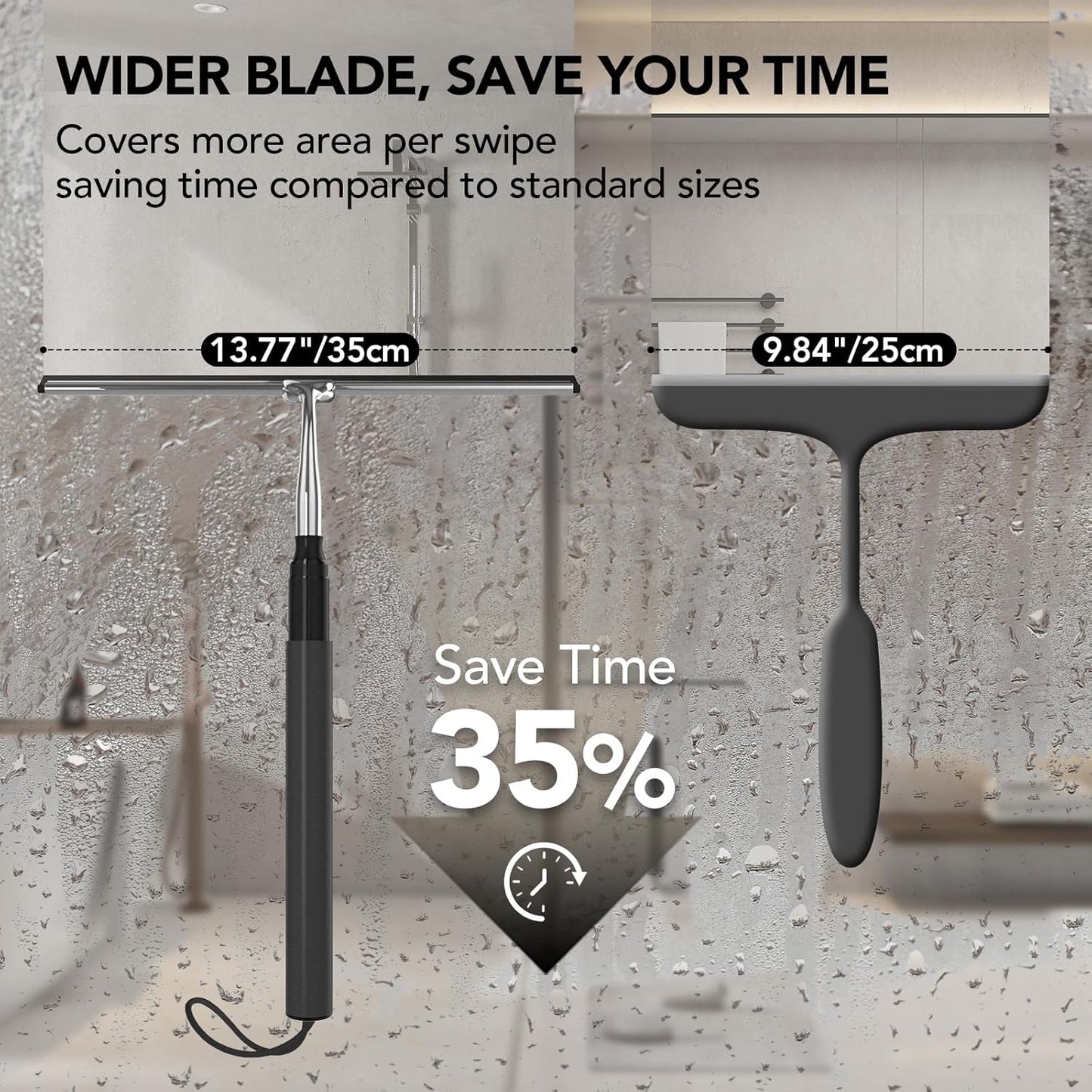 Shower Squeegee for Gass Doors, 15-51" Telescopic Squeegee for Window Cleaning, Squeegee for Shower Glass, Window Cleaner Tool with Long Handle for Tile Walls, Sliding Door, Floor, Car Windshield