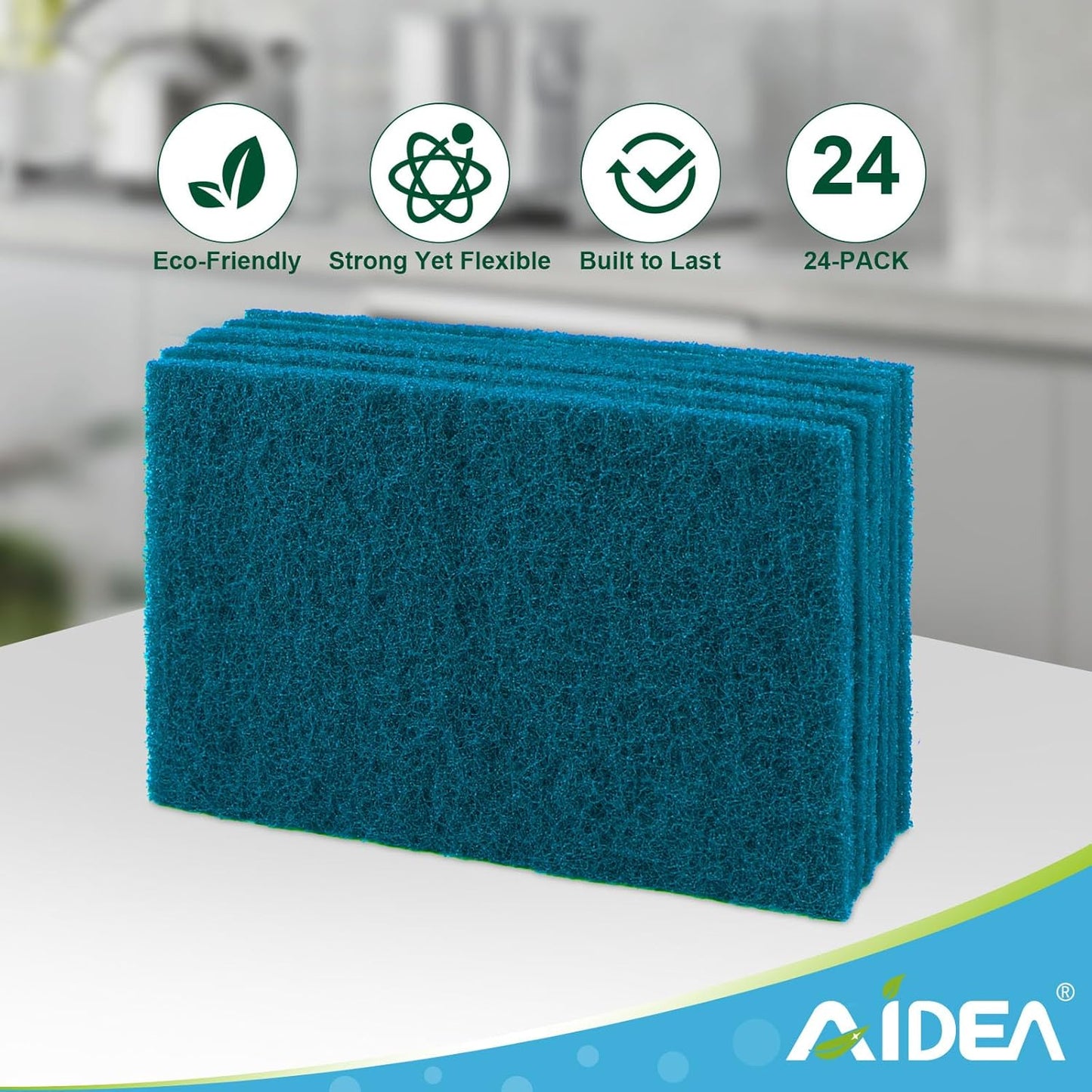 AIDEA Heavy Duty Scouring Pads, Dish Scrubber Pads for Household and Kitchen, Multipurpose Scour Pads for Cleaning, 24 Pack, 5.5in*3.5in