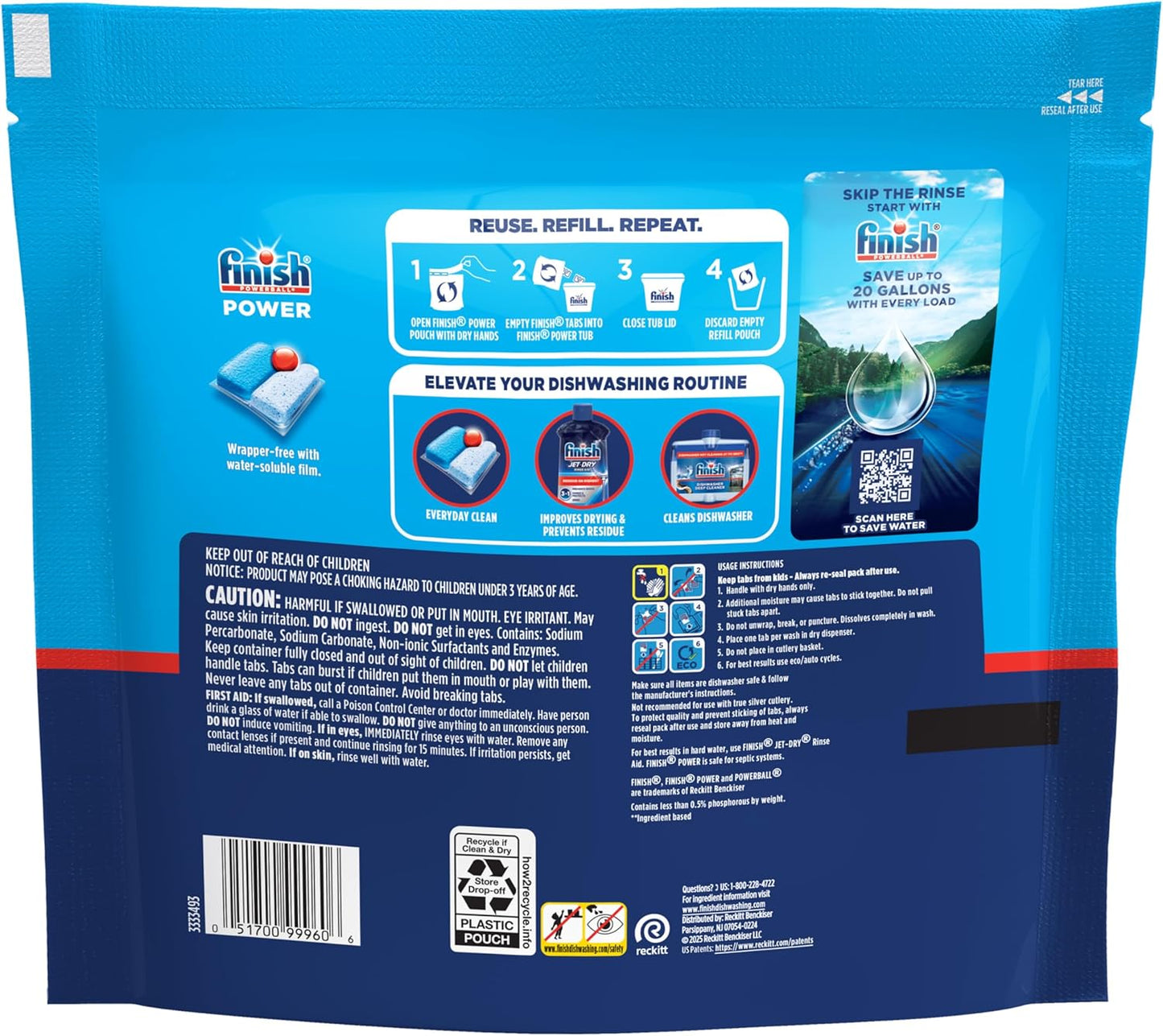 Finish Power Dishwasher Pods, No Pre-Rinse Dishwasher Detergent Soap For Deep Clean & Shine with Degreasing Power, 43 Count