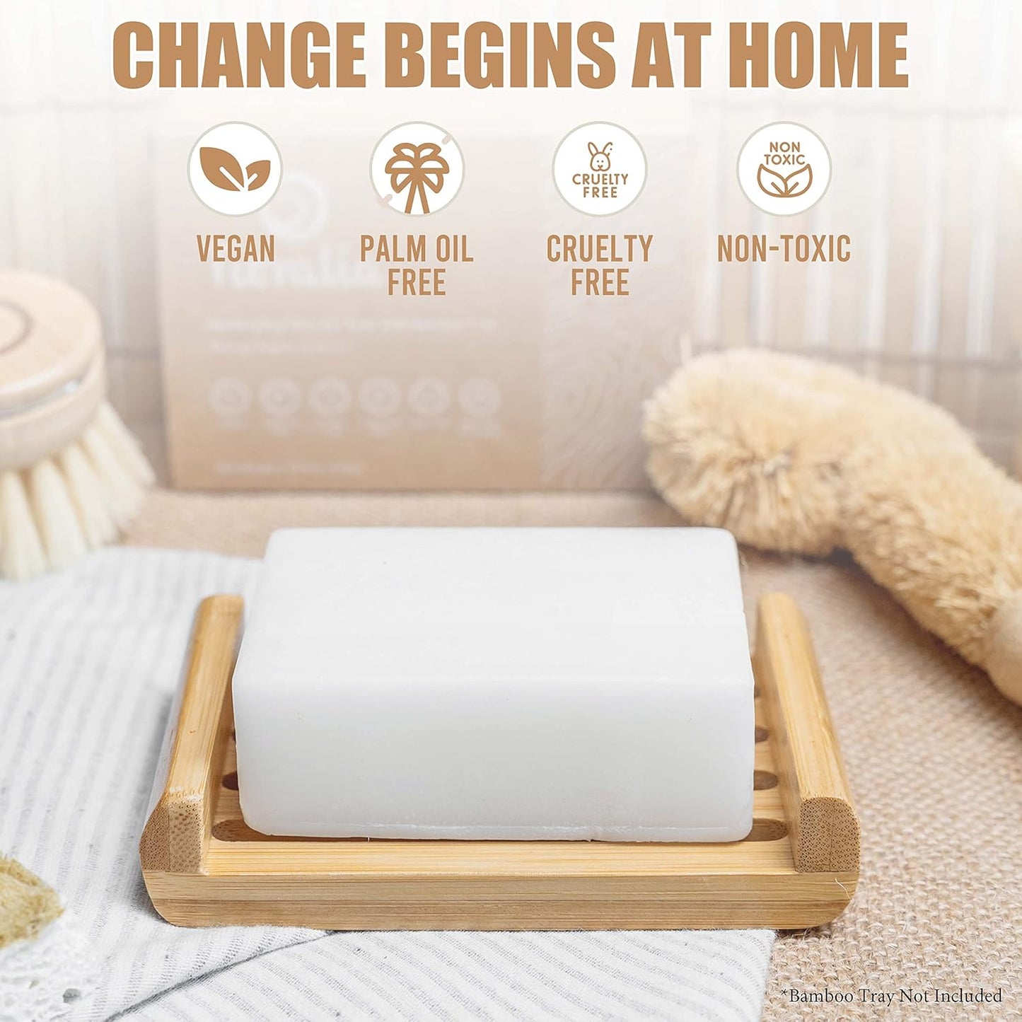 Dish Soap Bar with Bamboo Soap Dish Tray – Solid Dish Soap Block, Eco Friendly Non Toxic Plant Based Dishwashing Soap, Fragrance Free, Zero Waste, Biodegradable Kitchen Soap (5.64 oz)