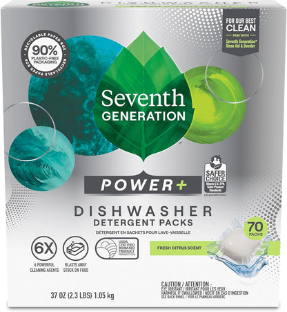 Seventh Generation Power Plus Dishwasher Detergent Packs Fresh Citrus scent Pack of 2 for sparkling dishes Dishwasher tabs 40 count