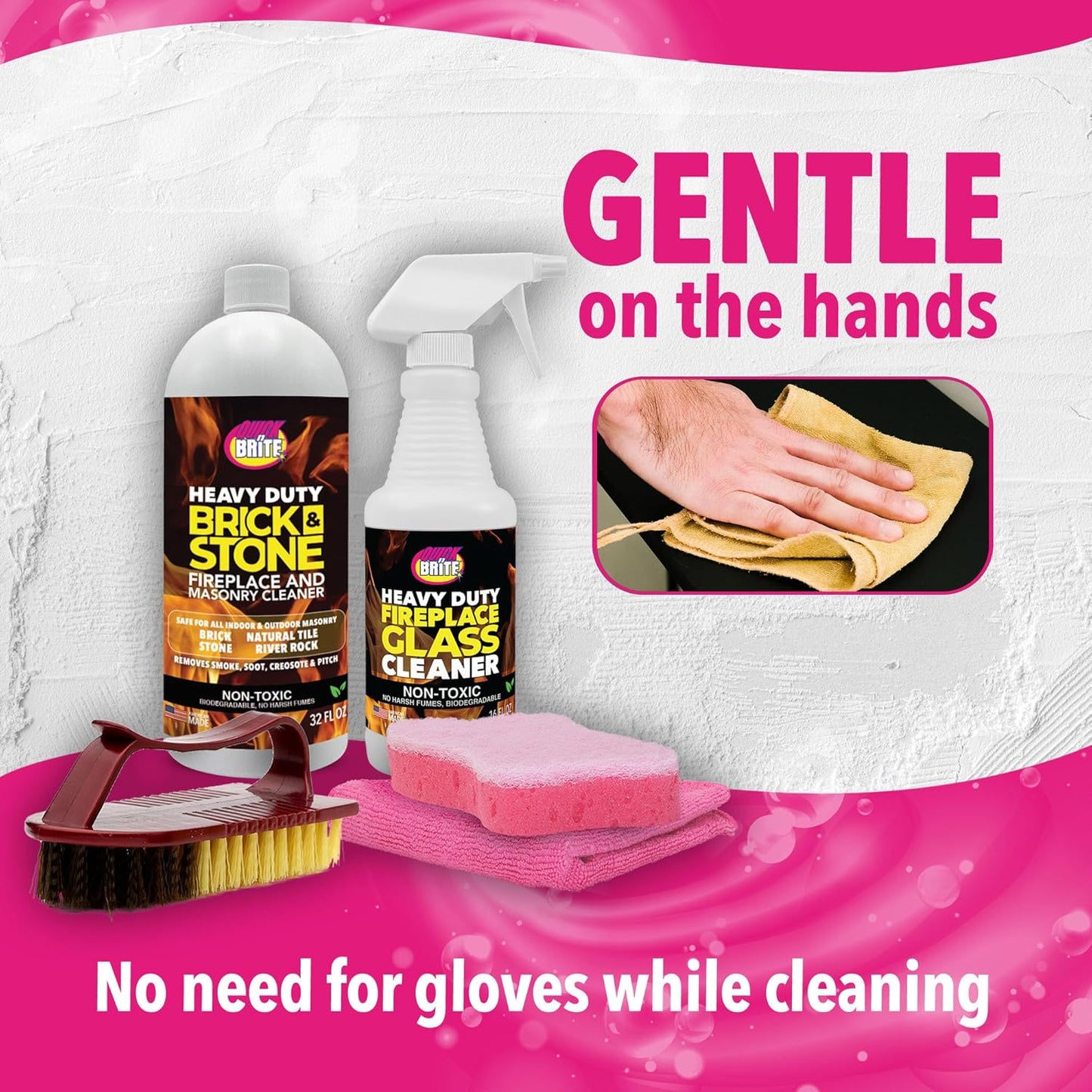 Quick 'n Brite Fireplace Gel Cleaner for Brick, Stone, Rock, Tile, and Marble, Nonabrasive Fireplace Cleaner, Made in the USA, 16 oz
