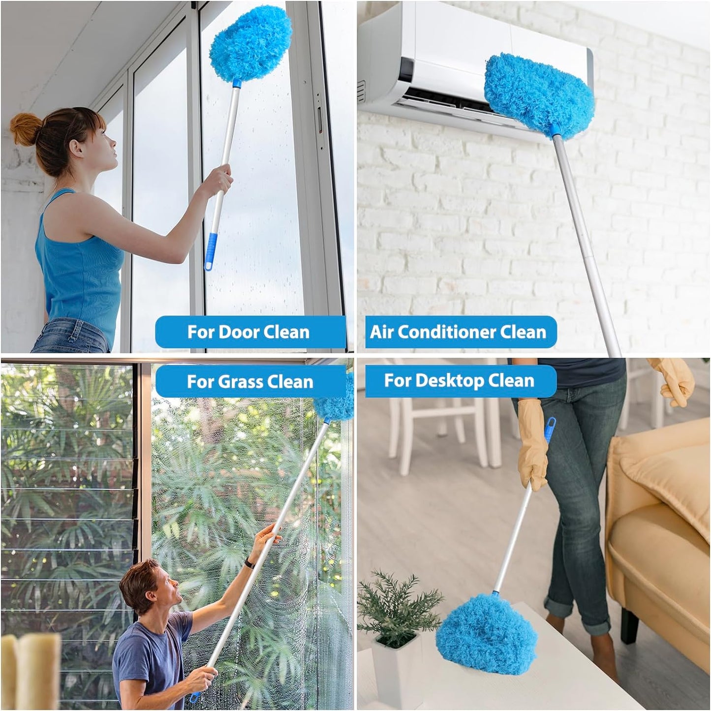 Ceiling Fan Cleaner Duster High Ceiling Extended Fan Blade Cleaner from 13 to 50 Inch Reusable Microfiber Ceiling Fan Duster with Extension Handle for Furniture Bookshelves Wall Door (Gray)