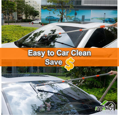 Window Washing Kit with Extension Pole, 10" Squeegee & 11" Microfiber Scrubber Combi with Stainless Steel Pole, Window Cleaner for Car, Sliding Door,Shower Glass Door-Swivel Style-2 Pads