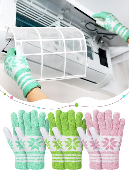 Patelai 3 Pairs Microfiber Plant Dusting Gloves Leaf Cleaning Gloves for Indoor Plants, Blinds, Furniture, House (Green Yellow,Blue,Pink,Medium)