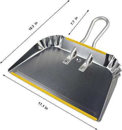 1-Pack 17" Heavy Duty Metal Dust Pan with Cleaning Brush Set