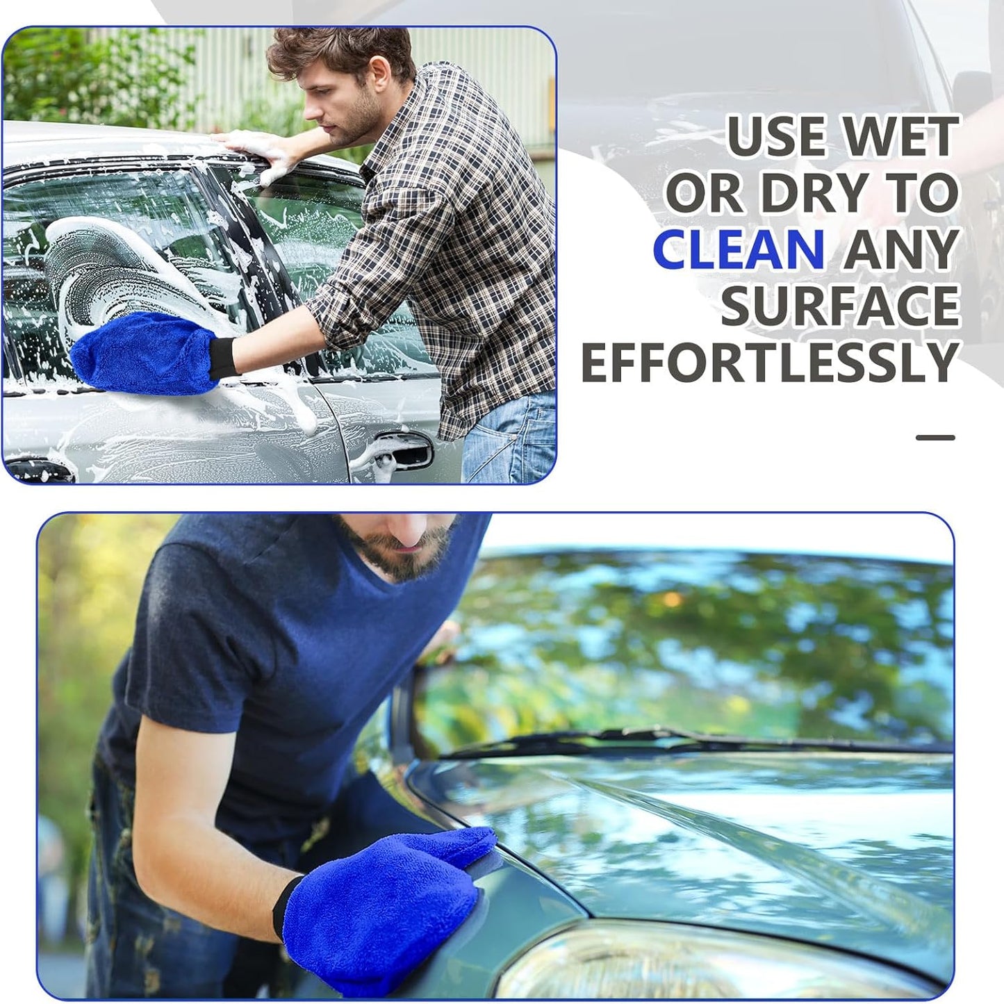 Teenyyou 6 Pcs Microfiber Dusting Mitt Car Wash Mitts Cleaning Glove with Thumb Reusable Terry Dusting Gloves with Elastic Wrist Cuff for Car Wheel Plants House Kitchen(Blue, Grey,8.85 x 7.08 Inch)