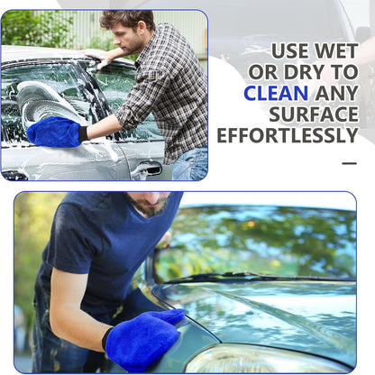 Teenyyou 6 Pcs Microfiber Dusting Mitt Car Wash Mitts Cleaning Glove with Thumb Reusable Terry Dusting Gloves with Elastic Wrist Cuff for Car Wheel Plants House Kitchen(Blue, Grey,8.85 x 7.08 Inch)