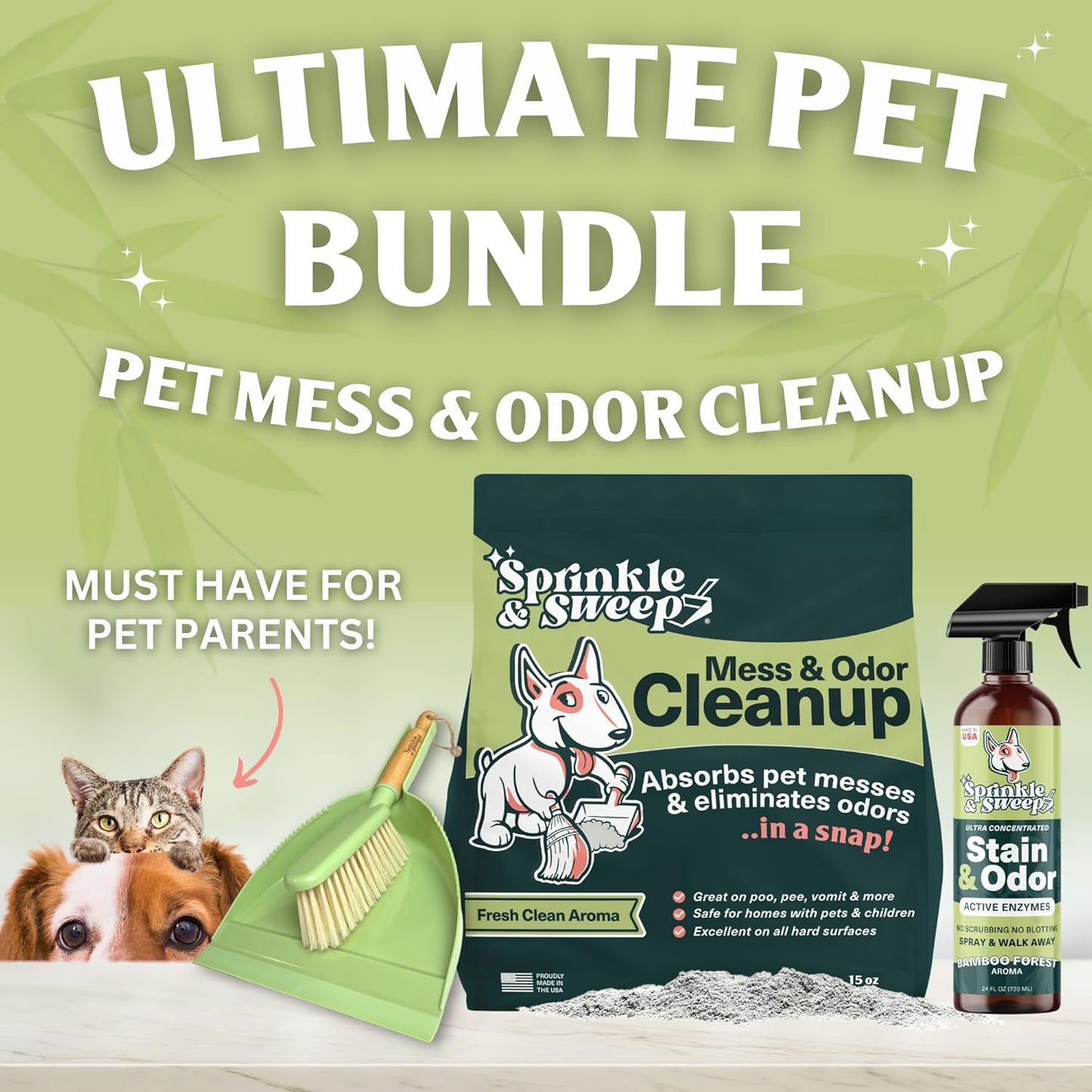 Sprinkle & Sweep: Pet Mess & Odor Cleanup - 15oz Bag - Dog Accident & Mess Clumping Powder, Remove Pee-Poop-Vomit from Hard Surfaces, Ultra-Absorbent