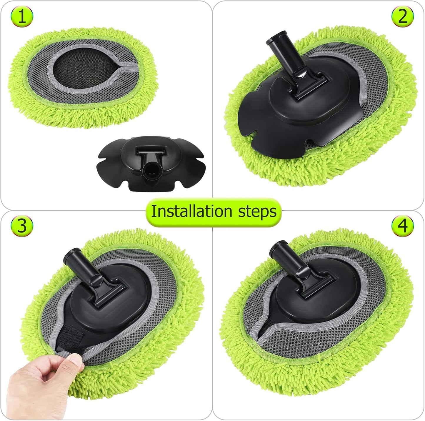 SLIIMU 2 Pack Chenille Microfiber Dust Mop Head Replacement Refill for 66'' Wall mop with Long Handle for Cleaning Walls, Ceilings, Floors, Windows - Green