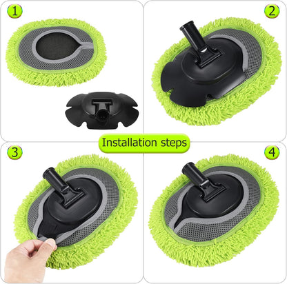 SLIIMU 2 Pack Chenille Microfiber Dust Mop Head Replacement Refill for 66'' Wall mop with Long Handle for Cleaning Walls, Ceilings, Floors, Windows - Green
