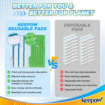 KEEPOW Reusable Mop Replacement Pads Compatible with Shark Vac Mop VM252 VM200 VC205 VM250 VM180 VM401 QM250 VM190, Washable Vacuum Mop Pad Refills, Upgraded Design of Dirt Chamber (1+3+6 Pads)