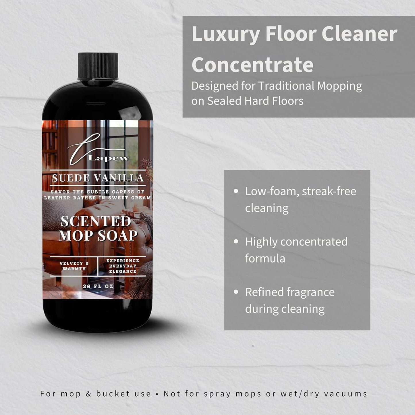 Lapew Baccarat Scented Mop Soap - Luxury Floor Cleaner Concentrate for Mopping Tile, Laminate, Vinyl & Hardwood | Streak-Free, Low-Foam | 36 oz - Colors B