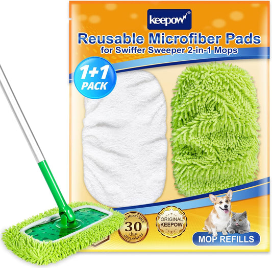 KEEPOW Reusable Microfiber Mop Pads Compatible with Swiffer Sweeper, Dry Sweeping Cloths, Washable Wet Mopping Cloth Refills for Hardwood Floor Cleaning, 6 Pack