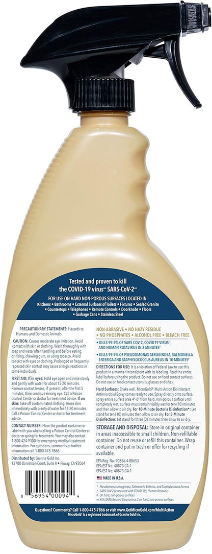 MicroGold Multi-Action Disinfectant Antimicrobial Spray Tested and Proven Effective to Kill the COVID-19 Virus, Kills 99.9% of Viruses and Bacteria, 24 Fluid Ounces, 1 Pack, Packaging May Vary
