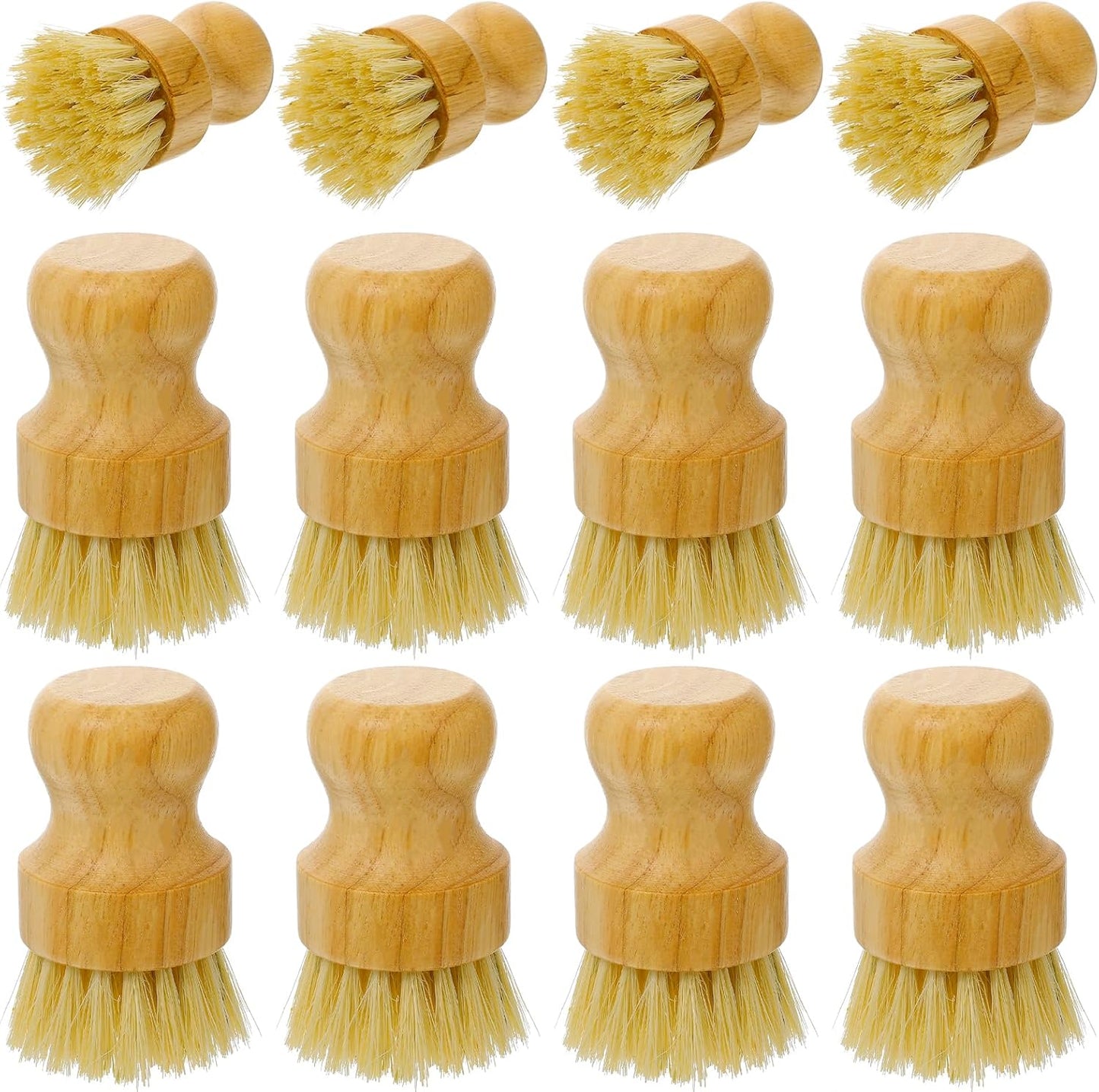 12 Pcs Bamboo Dish Scrub Brushes with Natural Sisal Bristles for Cleaning Pots, Pans, Dishes, Sink, 3.14x2.17 Inches