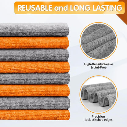 FIXSMITH Microfiber Cleaning Cloth - Pack of 8, Size: 12 x 16 in, Multi-Functional Cleaning Towels, Highly Absorbent Cleaning Rags, Lint-Free, Streak-Free Cleaning Cloths for Car Kitchen Home