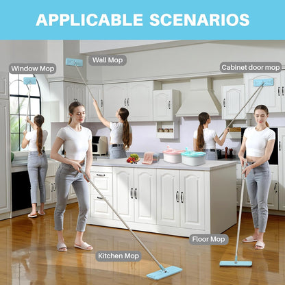 JOYMOOP Flat Mops, Microfiber Mop for Floor Cleaning and Wall Cleaner, 50" Mop Handle with Flexible 13" Flat Head with a Microfiber Mop Pad - White