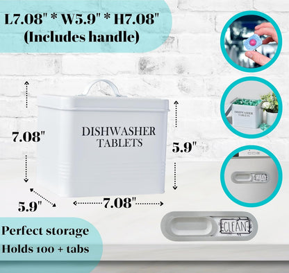 Farmhouse Dishwasher Pods Container with Lid – Metal Dishwasher Pod Holder for Kitchen Organization, Dish Pods Storage Box Holds Over 100 Pacs