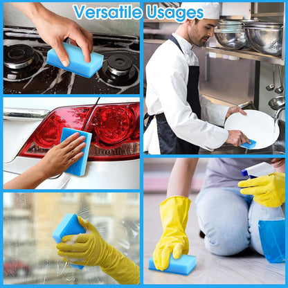 Tioncy 100 Pcs Individually Wrapped Sponges Kitchen Bulk Blue Dish Non Scratch Scrub Sponges Dual Sided Cleaning Dish Scrubber for Washing Dishes, Pots, Pans, Sinks, Stoves, Appliances, Car, Bike