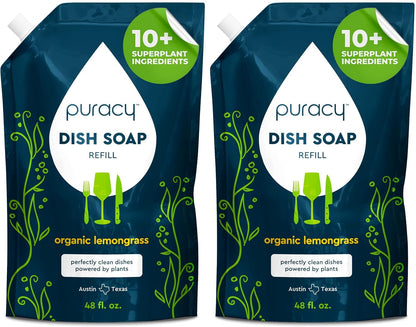 Puracy Natural Dish Soap Packs- Skin-Softening Plant-Based Dishwashing Soap, Non-Toxic Dish Soap, Organic Liquid Dishwashing Detergent Soap (Green Tea & Lime, 16 fl oz, 3 Pack)